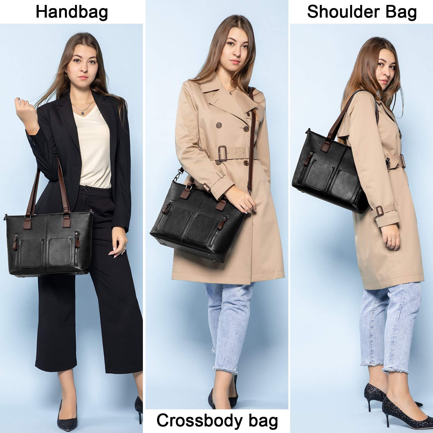 LOVEVOOK Purses Tote Bag for Women, Handbags Large Shoulder Bag, Leather Work Bags with Multi-Pockets, Designer Hobo Satchel: Medium-13.3 inch Black