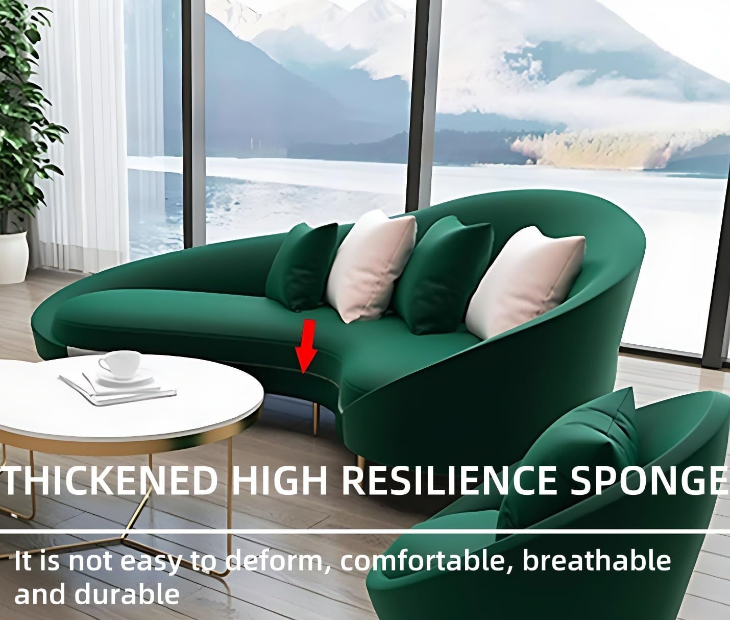 78.7IN Luxurious Couches for Living Room - Comfy Couches for Living Room, Contain Nested Coffee Table, 2 High Leg Sofa Chairs, Cloud Couch, Suitable for Office, Cafe, Bar (Green + Orange)