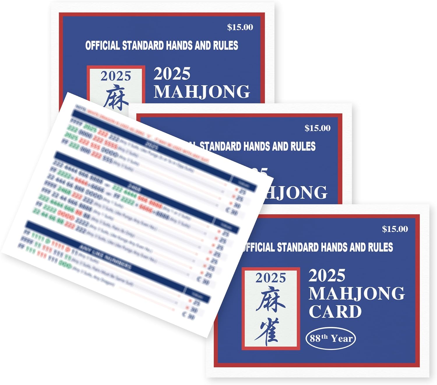 2025 Mahjong Card Official, Mahjong Cards Official Rules Version Large Print Style, 4-Piece Set (Blue)