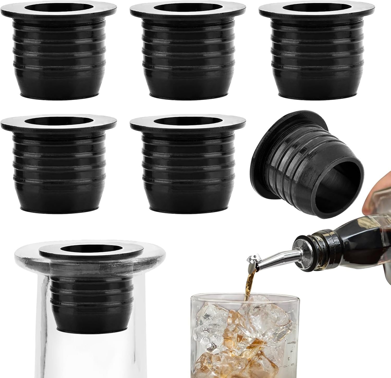 6-Pack Liquor Pourer Adapters, 1 Inch (25mm) Bottle Neck Converts