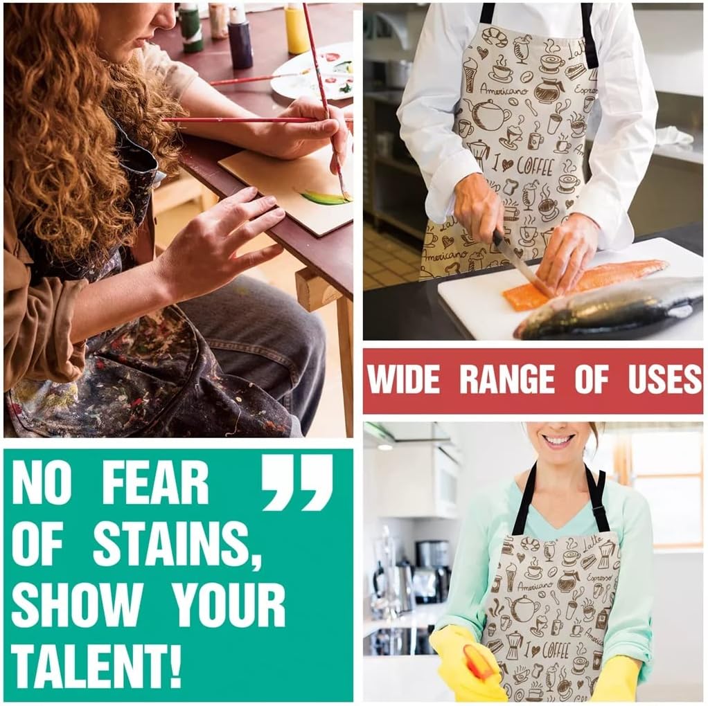 Art Coffee Cup Donut Printed Kitchen Cooking Baking Aprons Canvas Sleeveless for Women Man Kids Home