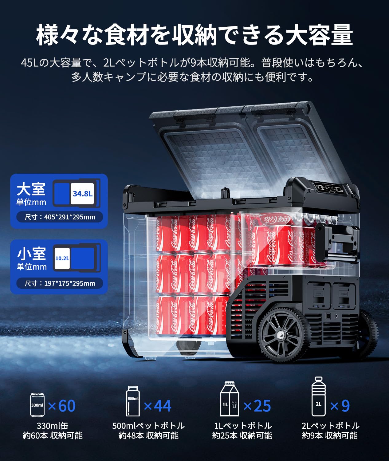 Amazon.co.jp: JESIMAIK 車載冷蔵庫 E45 45L -20℃～10℃ 2室独立温度 