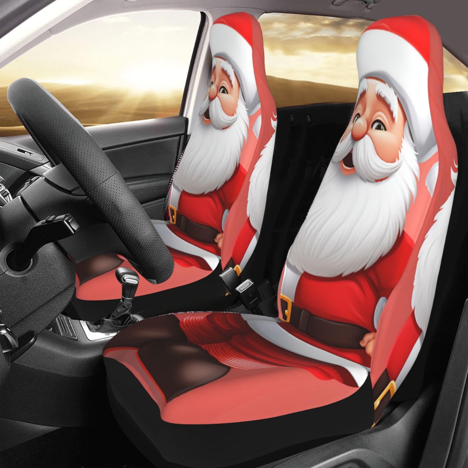 Set di 2 coprisedili anteriori per auto, lavabili, con stampa di Babbo Natale, universali, per sedili anteriori, adatti per accessori auto
