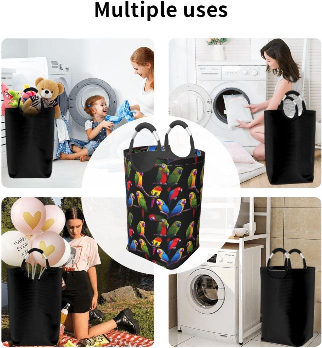 Rainforest Parrot Foldable storage bag, 50L capacity, suitable for laundry room, dormitory bedroom, dirty clothes storage basket.