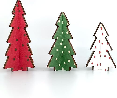 3 piezas de decoración de mesa de Navidad, mini pino, centros de mesa de Navidad, árboles de madera, decoraciones de Navidad, decoración de