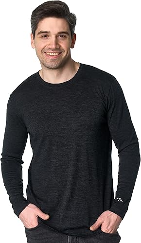 Capa base de lana merino para hombre, 100% lana merina, ropa interior térmica de manga larga para senderismo, caza