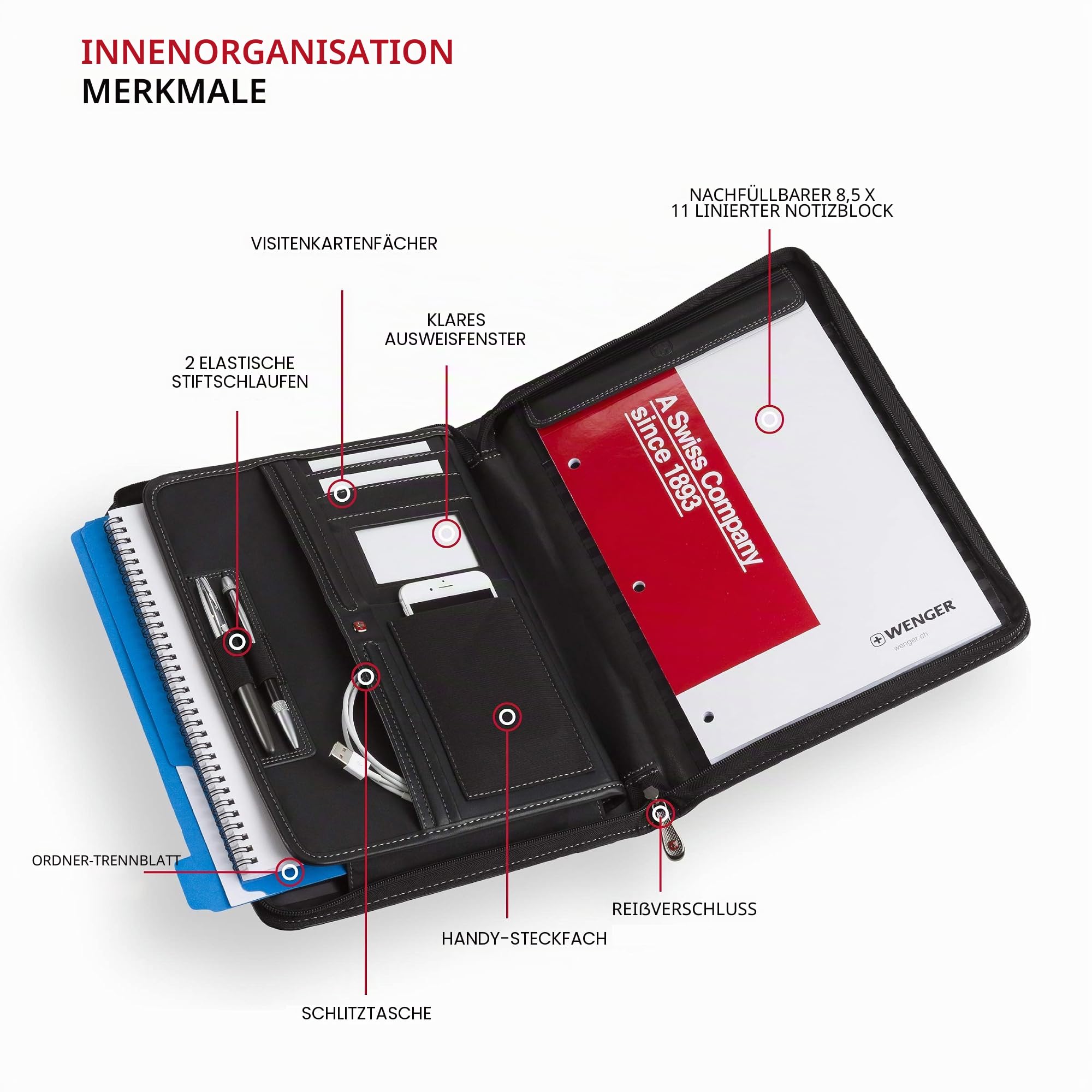 WENGER Luggage Concept Padfolio, mit Reißverschluss, Schwarz, Einheitsgröße