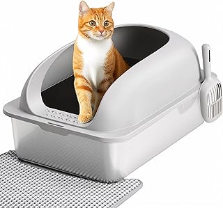 OLIXIS Stainless Steel Large Cat Litter Box with Lid, High Wall Sides
