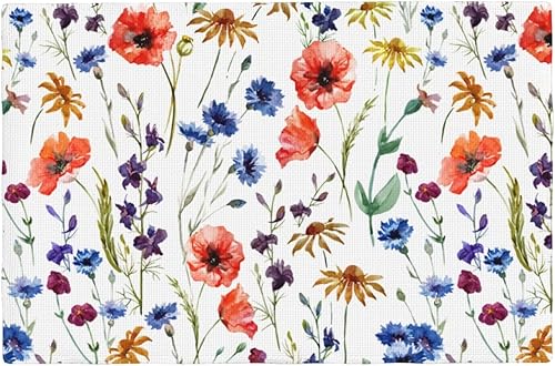 Manteles individuales de lino sintético de doble capa con flores de acuarela antideslizantes y resistentes al calor para el hogar, restaurante,