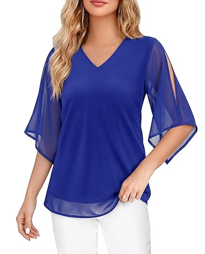 Blouse for Women Dressy Casual Summer Chiffon 3/4 Sleeve Tops