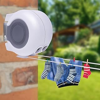 Retractable Washing Line, Outdoor Clothes Line, Extendable Washing Line Wall Mounted, Clothing Line 2 x 15m Lines, Heavy Duty Wash Line Clotheslines for Indoor/Outdoor Laundry Drying (2 * 15m)