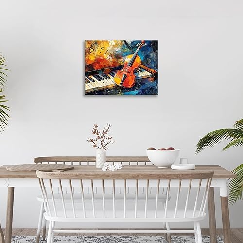Miniatura 2 de Arte de pared de violín musical, decoración de pared en lienzo para amantes de la música, grafiti, violín, piano, pintura enmarcada, obra de arte