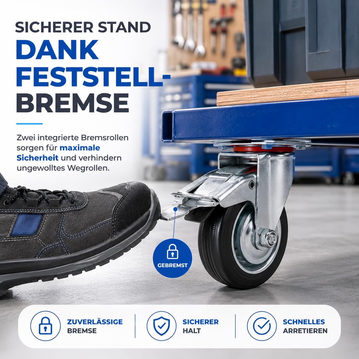 Wheels 4er Transportrollen 400 kg belastbar Lenkrolle mit Bremse - Schwerlastrollen 75 mm - Rollen mit Bremsen - Schwerlast Möbelrollen (4x Lenkrollen ∅7.5 cm)