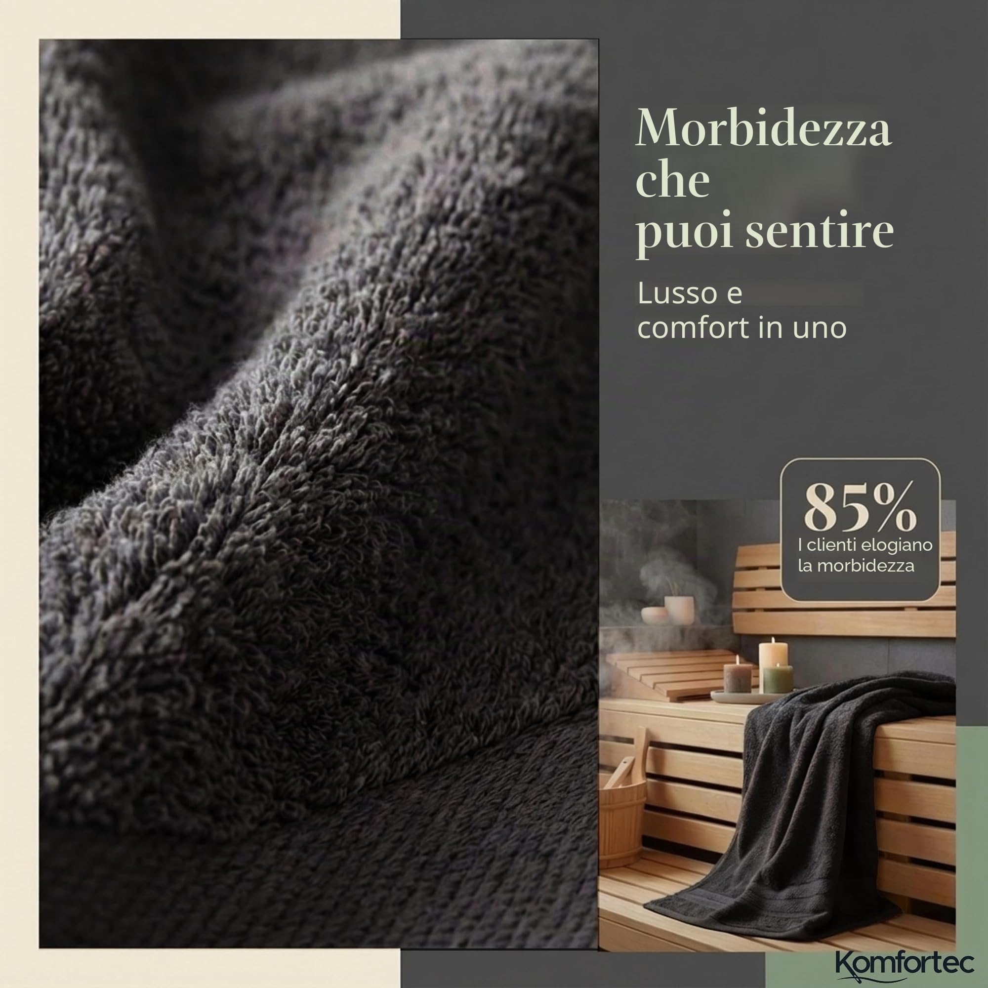 Komfortec Set di 8 asciugamani in 100% cotone, 4 teli da bagno 70 x 140 e 4 asciugamani da 50 x 100 cm, spugna, morbido, Towel, grande, nero/beige