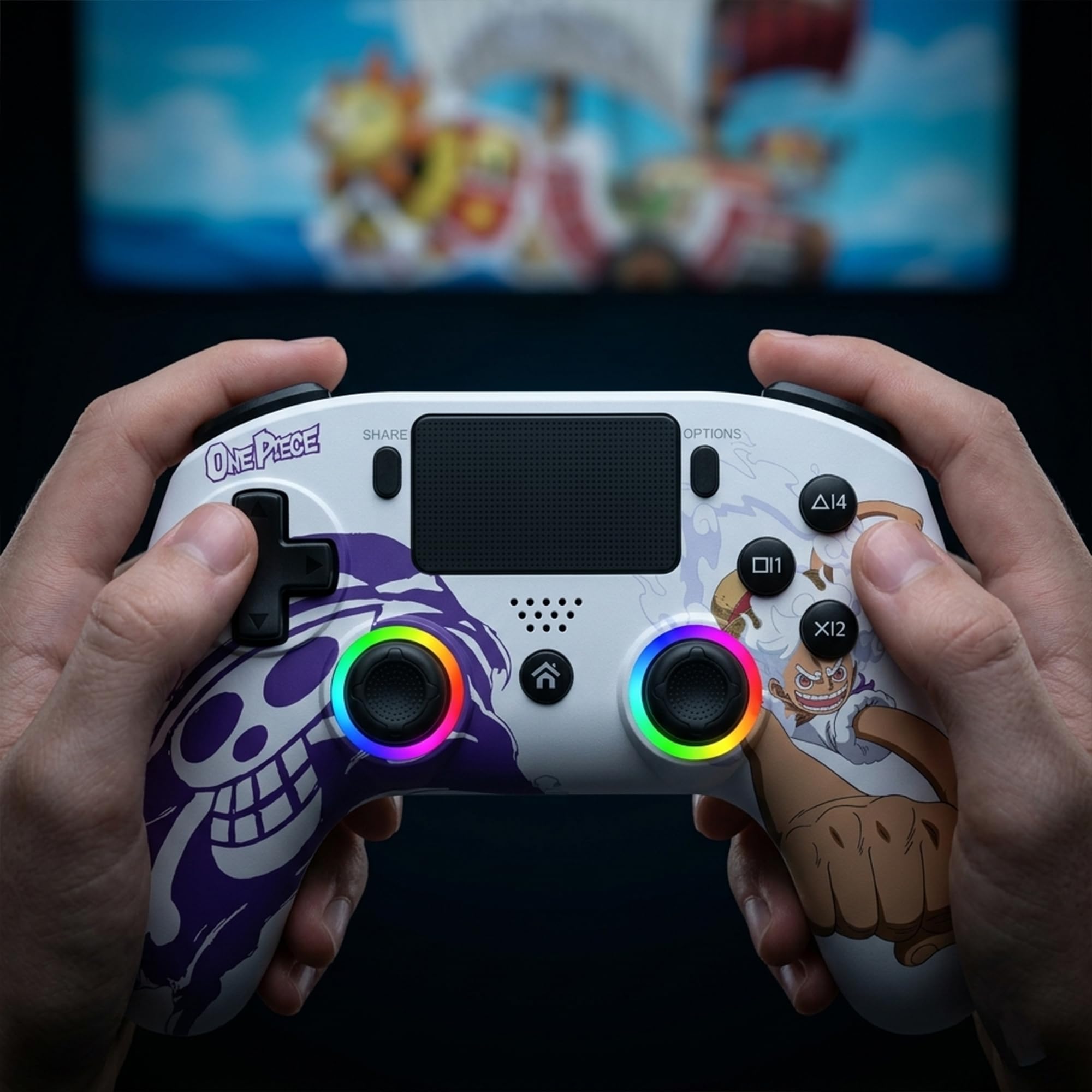 SUBSONIC - Kabelloser Controller PS5 One Piece Luffy Gear 5 - Weiß | Controller mit offizieller Lizenz – Ergonomisch, personalisierbare LEDs und Trigger, Vibration, Touchpad – PS5 & PC