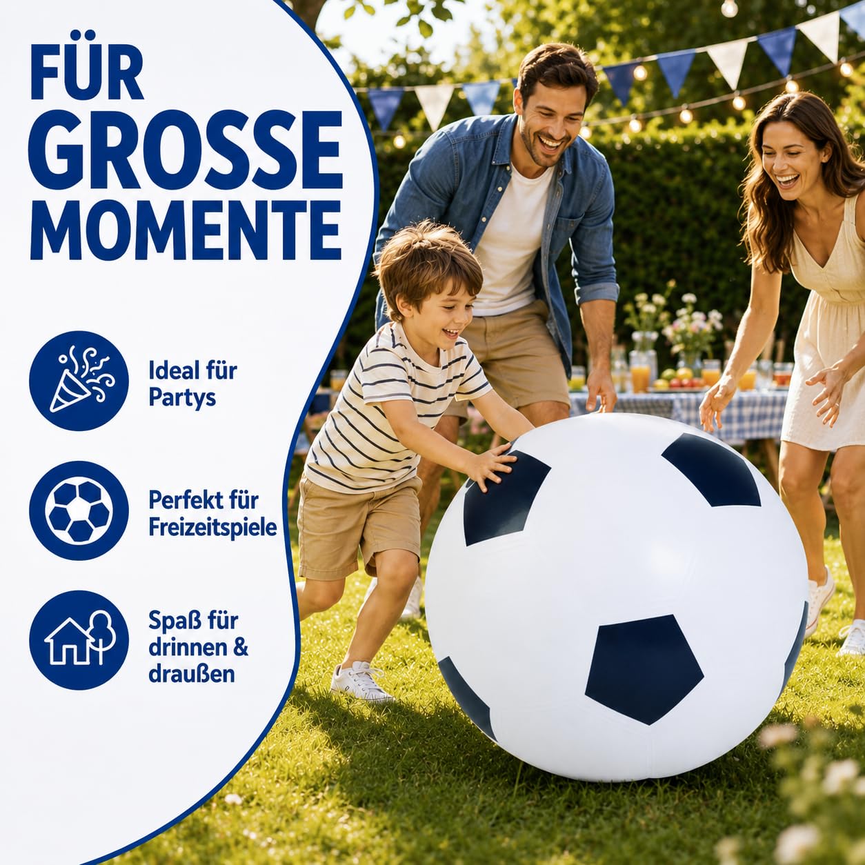 Jiahuade XXL Fußball Ø 80cm Groß,Fussball aus Gummi,Aufblasbarer Spielball mit Mega Sprungkraft,Aufblasbare Fußballbälle,Spielball für Jungen oder als Geschenk