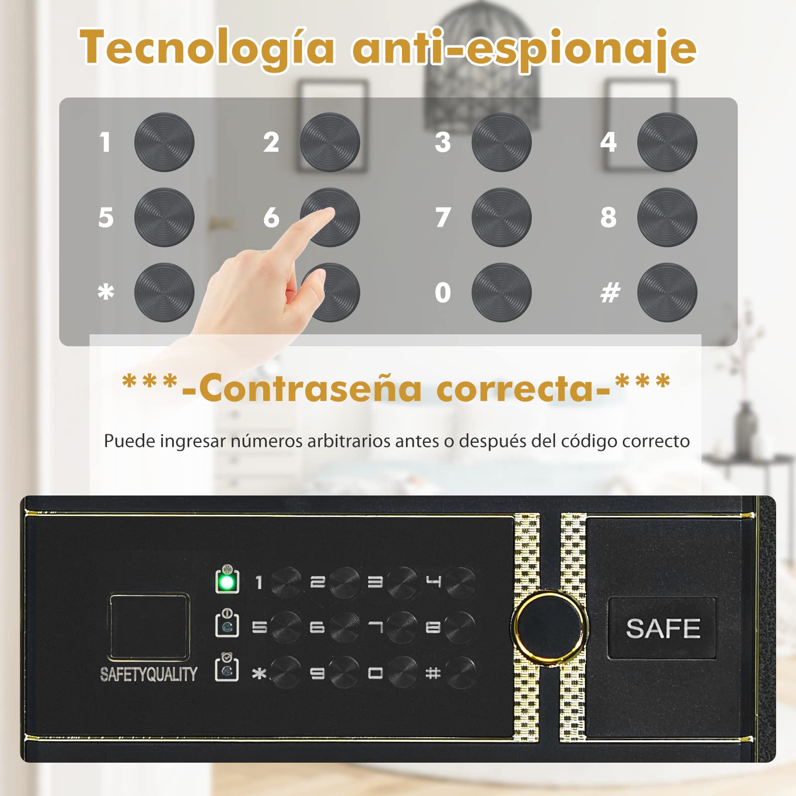 COSTWAY Caja Fuerte con Teclado Digital, Cerradura Integrada y Llaves Dobles de Seguridad, Estante Extraíble para Hogar, Oficina, Hotel (38L)