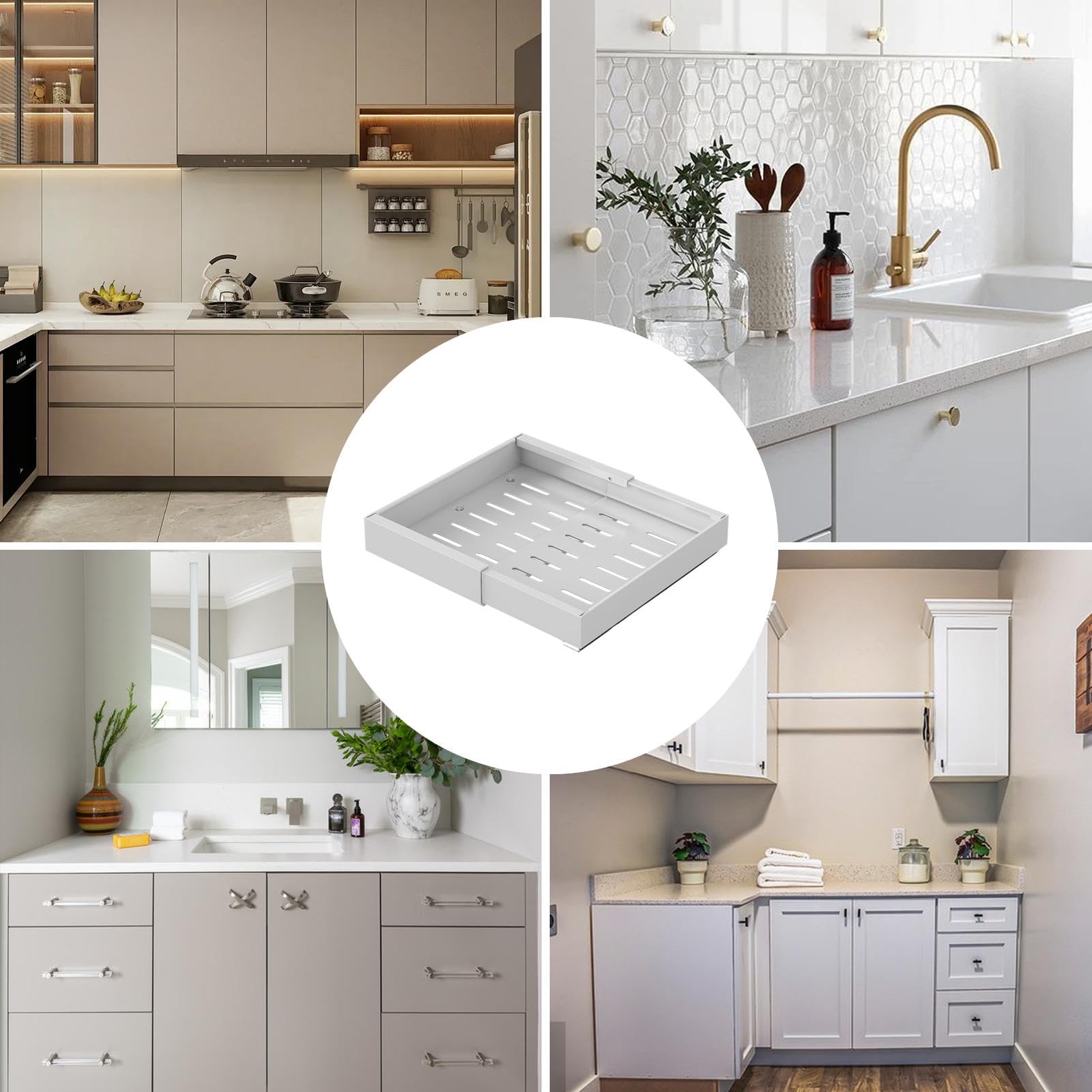 Cajones Extraíbles De Cocina,Organizador De Gabinete De Baño | Cajón De Rejilla De Metal Expandible Sin Taladro - Almacenamiento En Estante De Gabinete De Acero Al Carbono Sin Perforaciones, Organizad