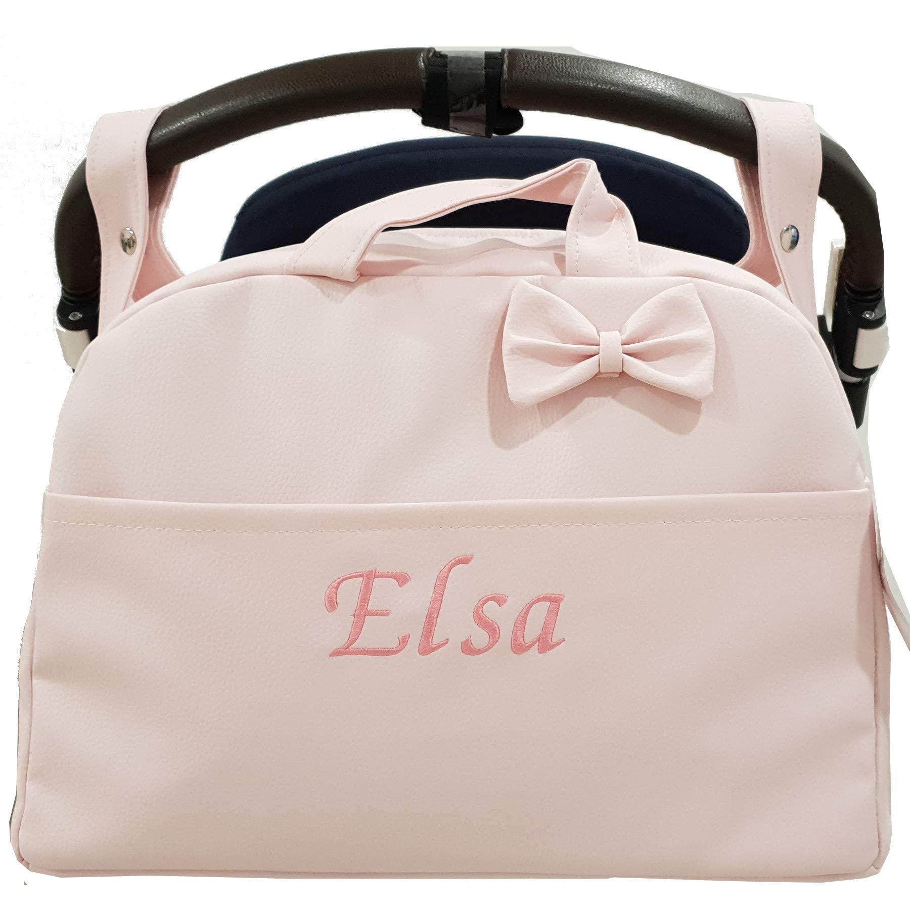 mibebestore Bolso Polipiel Carrito Bebe Personalizado con nombre bordado ROSA - Nombre bebé bordado
