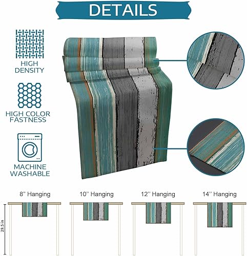 Miniatura 99 de Camino de mesa de algodón y lino estilo granja rústico retro, textura de madera de granero, color degradado marrón y gris, antideslizante,