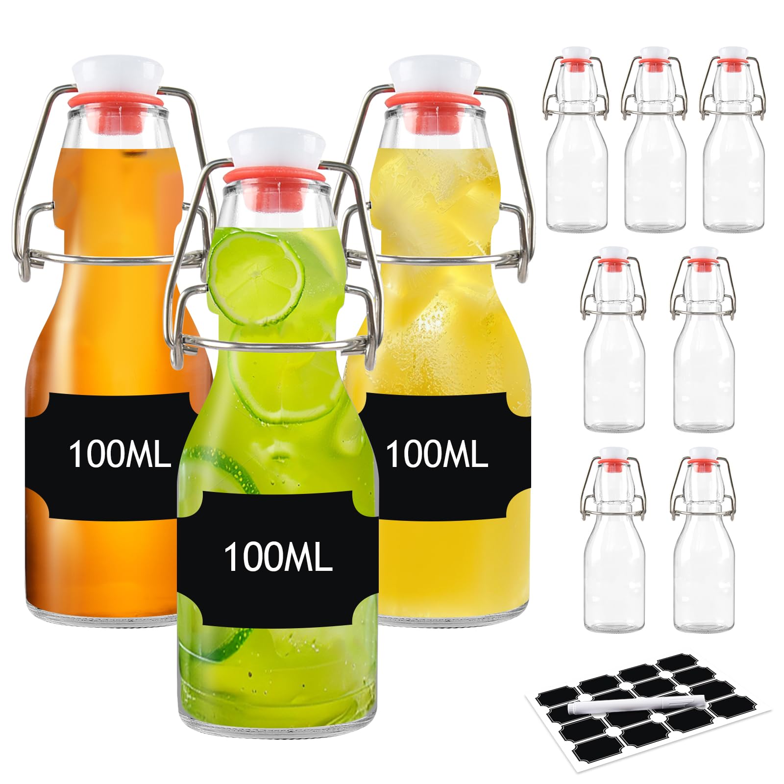 10 Stück Glasflaschen 100ml mit Bügelverschluss, Bügelflaschen Zum Befüllen, Kleine Flaschen Zum Befüllen, Glasflaschen für Öl, Essig, Saft, Limonade, Eierlikör, Sirup
