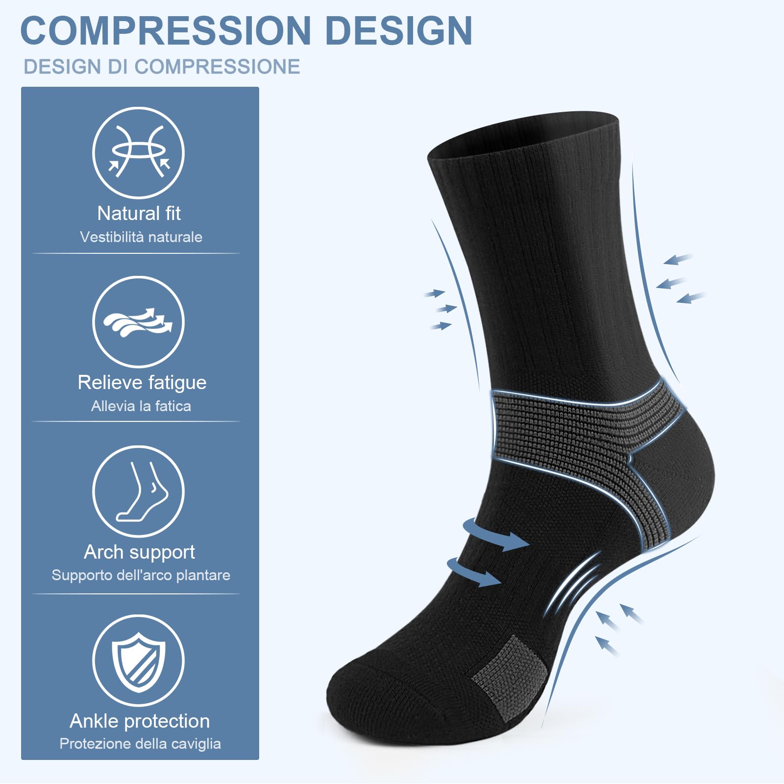 PERMANENTLY001, 6-paia imbottiti Calzini sportivi uomo e donna, calzini da traino da tennis anti-vesciche traspiranti in cotone, Calzini sportivi prestazionali Corsa, basket, trekking 38-42 42-49