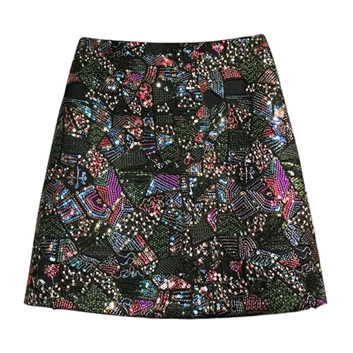 Faldas Lentejuelas Mujer Mujeres Encaje Mini Falda Alta Cintura Push up lápiz lápiz Cremallera Lentejuelas Falda de la Noche Faldas de Fiesta Femenina (Color : Black, Size : L)
