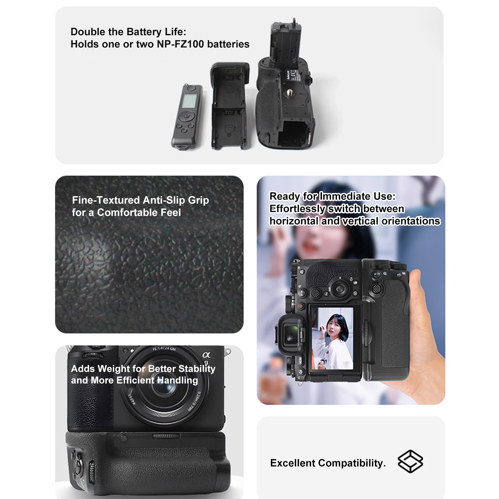 Cryfokt Impugnatura Verticale Battery Grip per A9III/A1II, Stabilità
