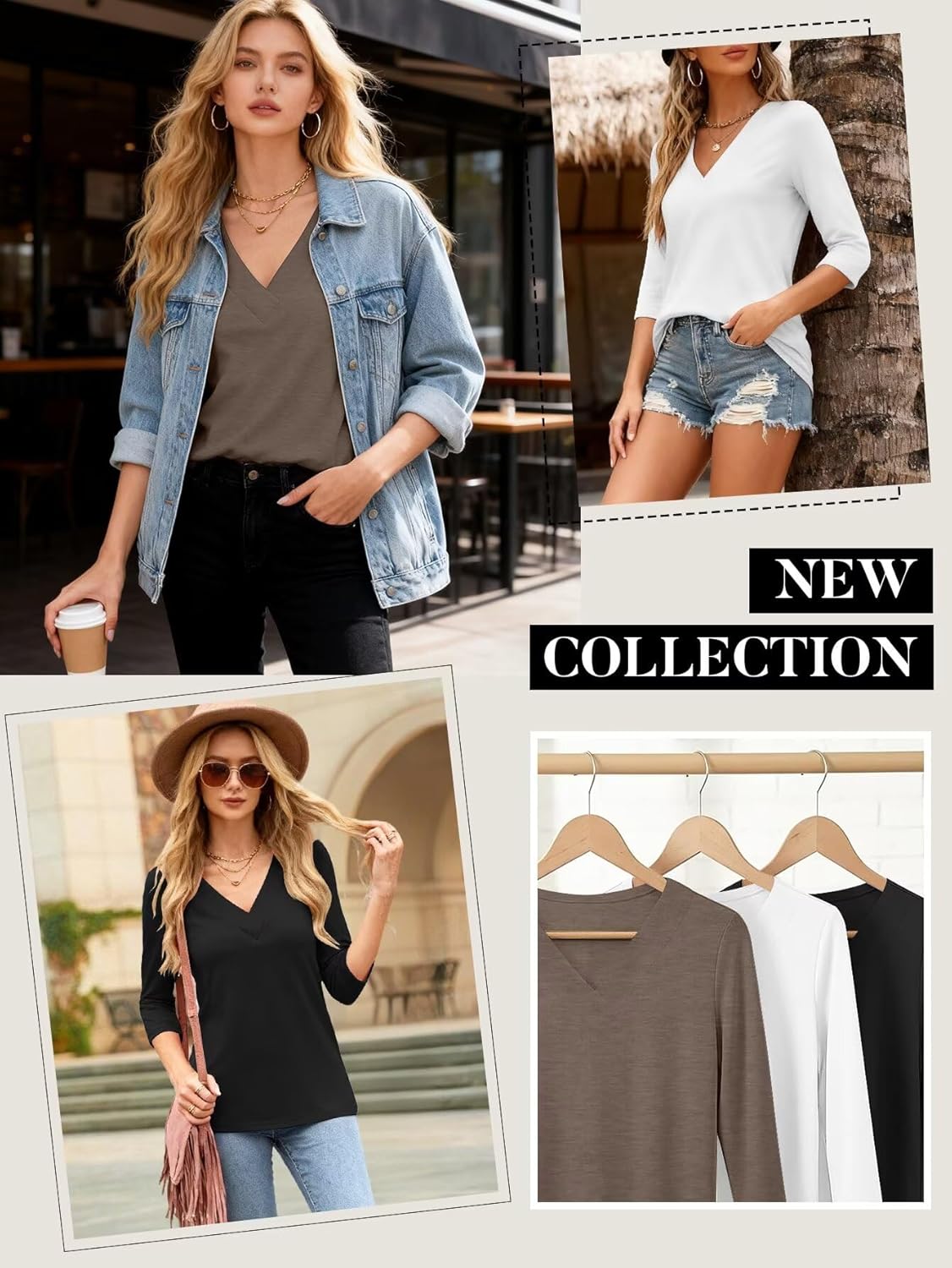 Bliwov 3 Pack Womens Summer Tops V Neck 3/4 Sleeve Loose Tshirts Business Casual Beach Trendy Blouses Spring Clothes Outfit - Image 4