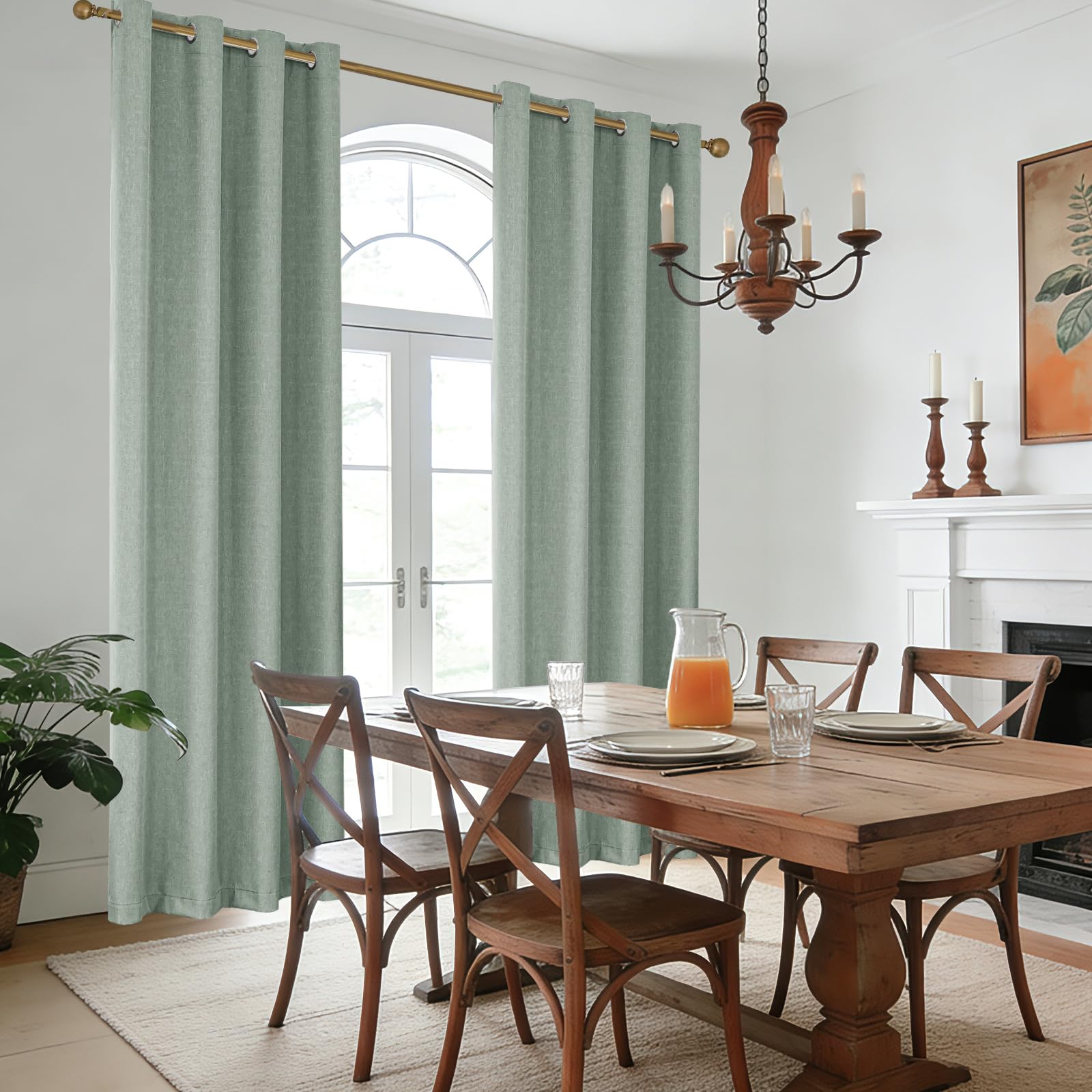 Ystyle 100% Blickdichte Vorhänge mit Ösen Gardinen Leinenoptik 2 Stück, 200x260cm, Verdunkelungsvorhang Leinen Thermovorhang Hitzeschutz, für Schlafzimmer Wohnzimmer, Modern, Hellgrün