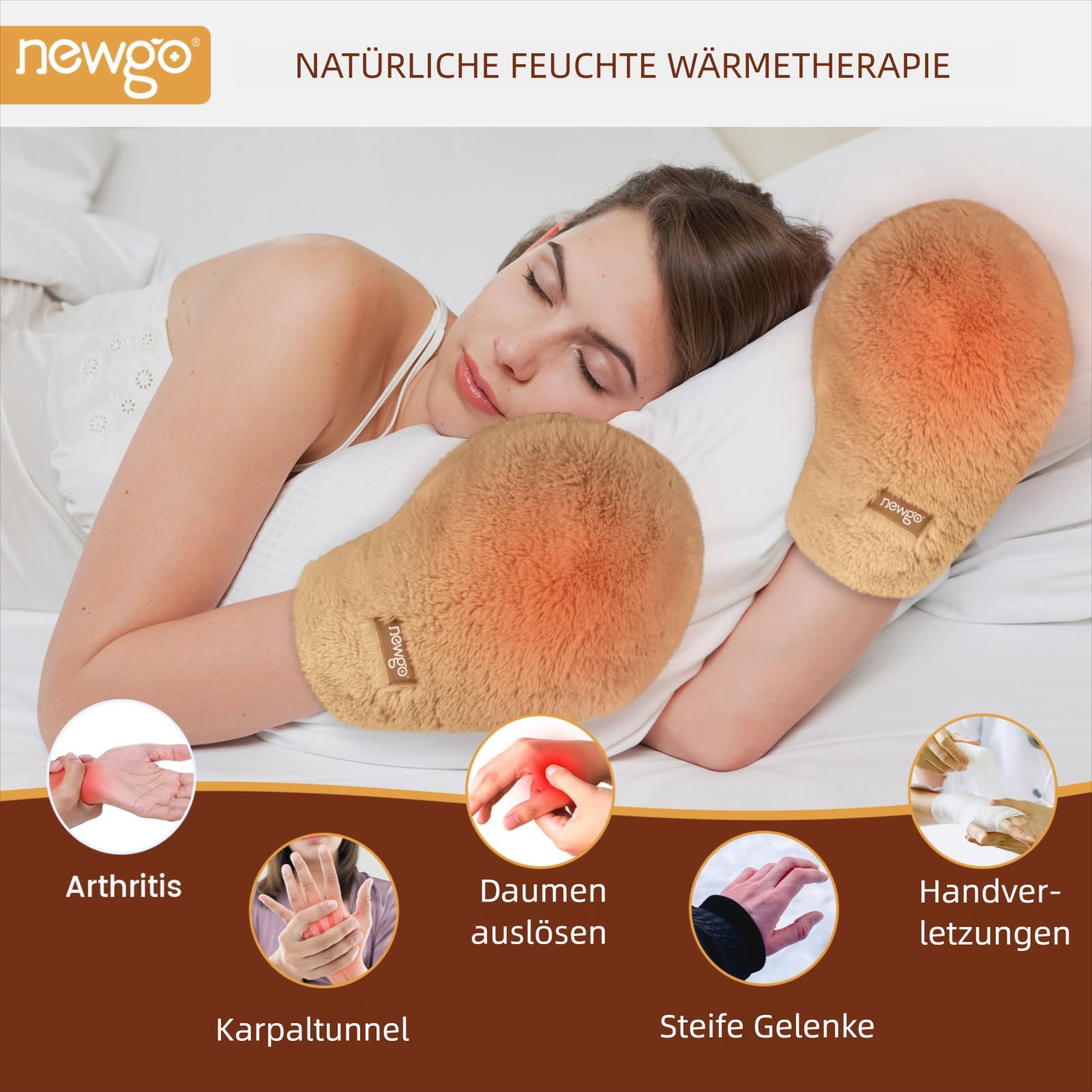 NEWGO Guanti Riscaldanti per Microonde per Mani e Dita, Guanti Termici (1 Paio) con Calore Umido Naturale, Morbido Tessuto, Rimovibili