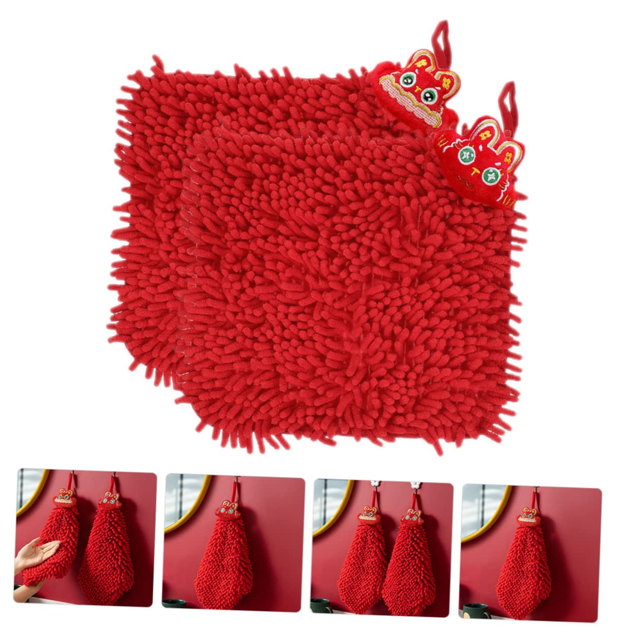 TOPBATHY 4 Set Asciugamano Festivo Bagno Raffreddamento Asciugamani Rossi Pulito Peluche Scratcher Salviette Per Strano Soffice Assorbente Auto Cucina Ciniglia Rosso 2 Pezzi * 4