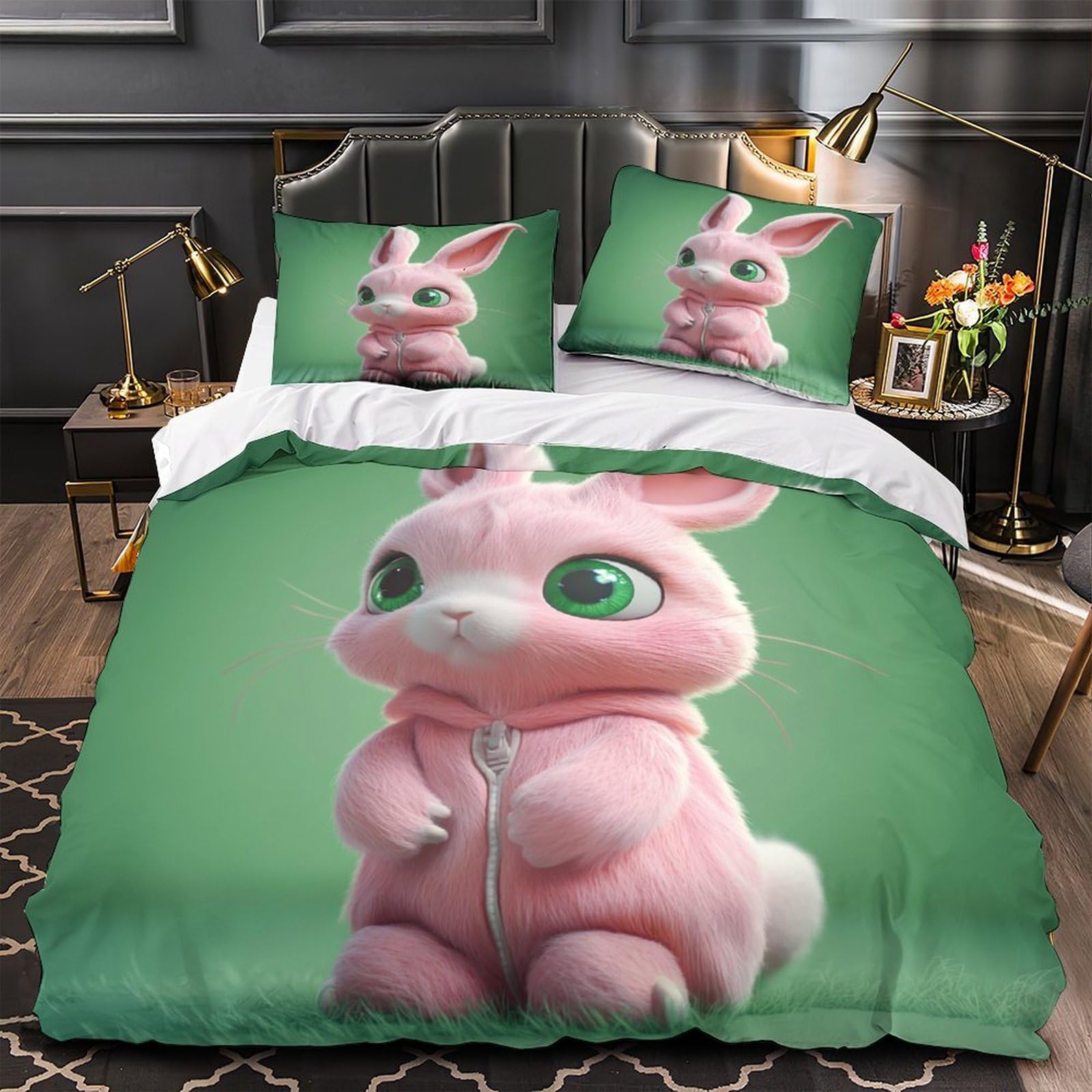 Housse de couette microfibre rose 220x240 avec fermeture éclair pour lit 2 personnes