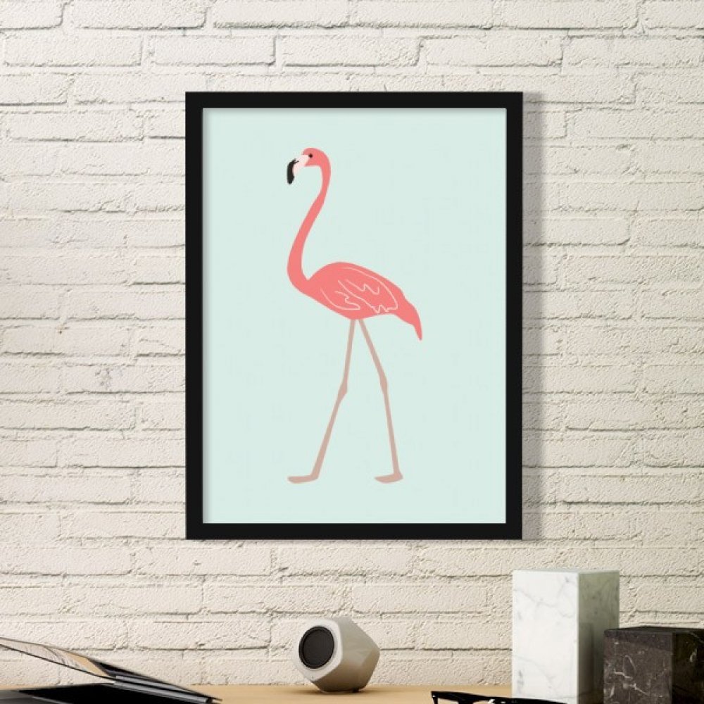 Cadre photo rectangle bois noir peinture flamant rose décoration maison medium