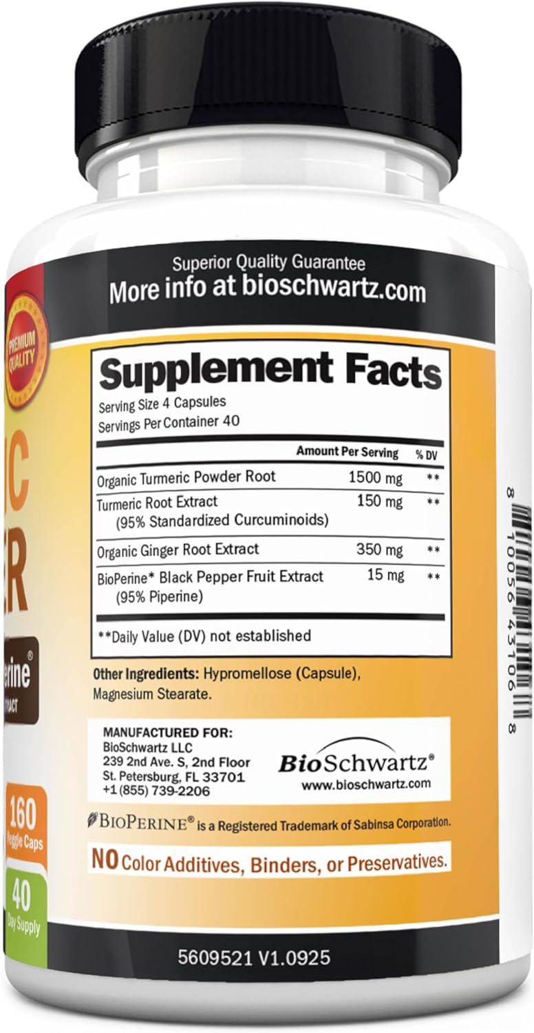 Turmeric and Ginger Supplement with BioPerine - Turmeric Curcumin with Black Pepper & Organic Ginger for Enhanced Absorption for Digestion Knee & Joint Support - Vegan & Non-GMO (40 Servings)