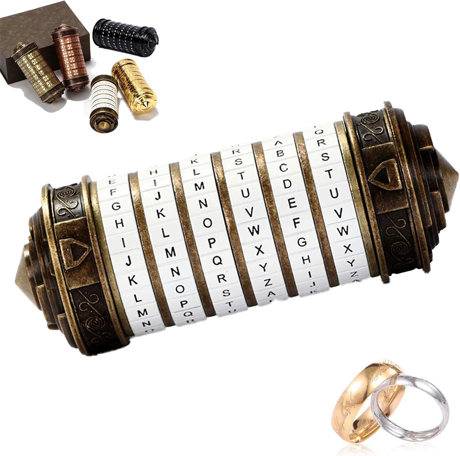 Da Vinci Code Cryptex Mini Bronze Lock Puzzle Valentines Day Gifts for him her Men Women dad Boys Metal Anniversary Cool Romantic Birthday for Her Gifts Box…
