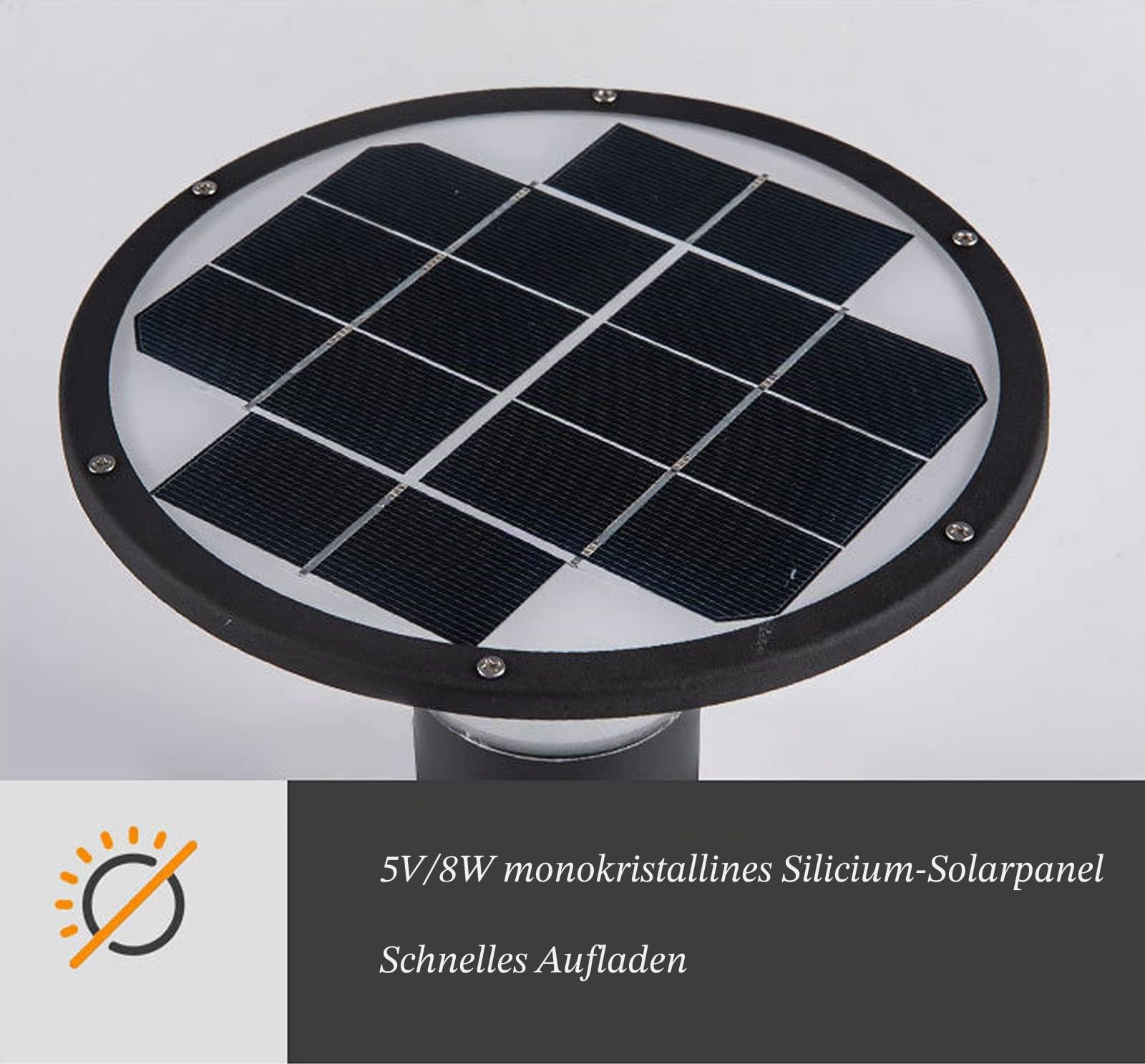 5W LED Solar Pollerleuchte für Aussen,IP65 Schwarz Sockelleuchte,Moderne Design Gartenlampe,mit Schalter, Aluguss Outdoor Wegeleuchten für Gehwege Einfahrten,3000k/4000k/6000k,500lm
