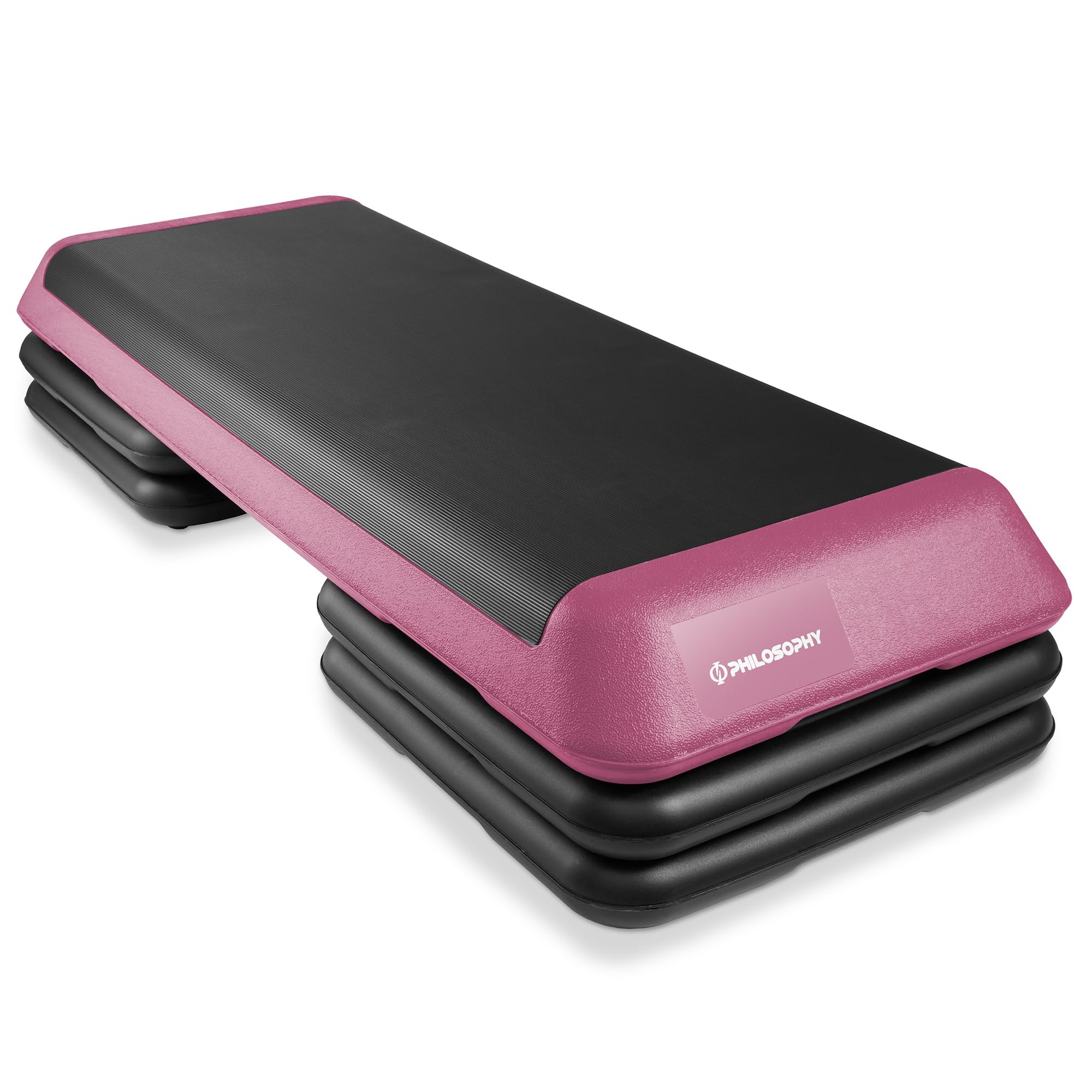 Philosophy Gym Aerobic Exercise Adjustable Step Platform, Health Club Size, with 4 Risers Included