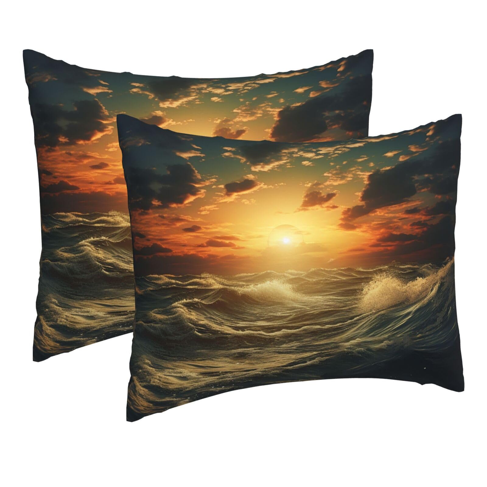 2 Pack Pillow Cases with Hidden Zipper, Soft Breathable Pillow Covers for Hair and Skin, Ocean After Storm Pillowcases 16"x20" Bed Pillow Protectors Cover for Sleeping Gifts