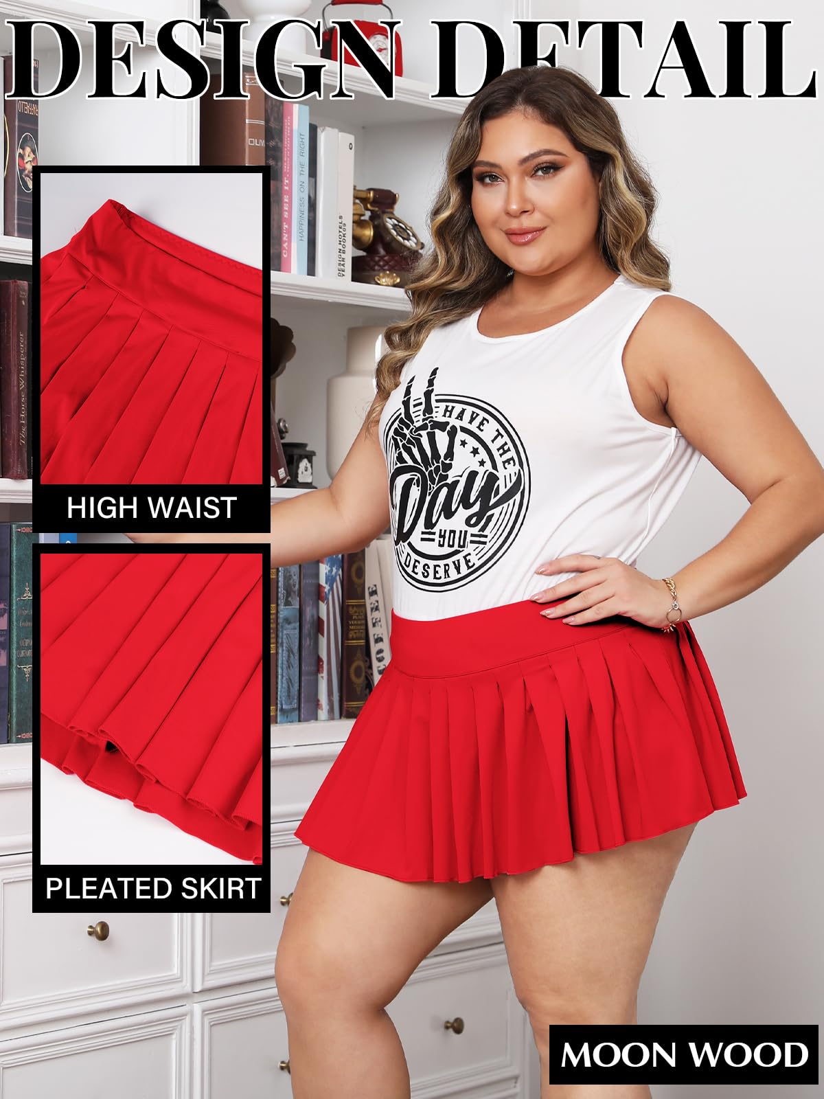 Women's Plus Size Sexy Y2K High Waist Micro Mini Pleated Skirt with Shorts for Valentine's Day, Tennis, Clubs and Raves: Red 3X-Large Plus Short