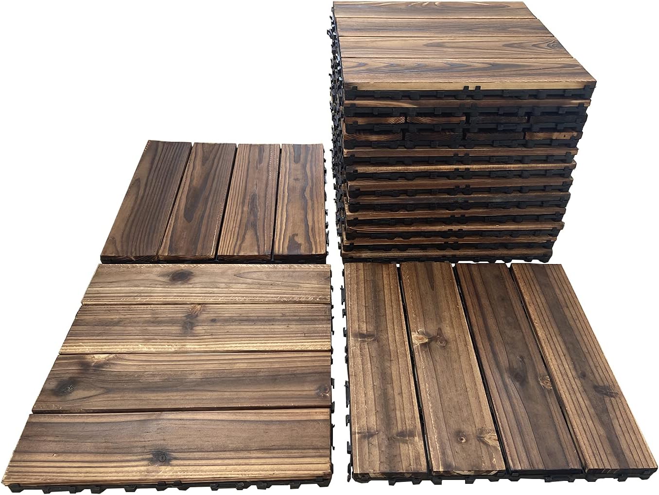 Hardwood Interlocking Patio Deck Tiles, Wood Interlocking Flooring Tiles 15 Pack,12" × 12" Interlocking Patio Tiles,Outdoor Interlocking Waterproof
