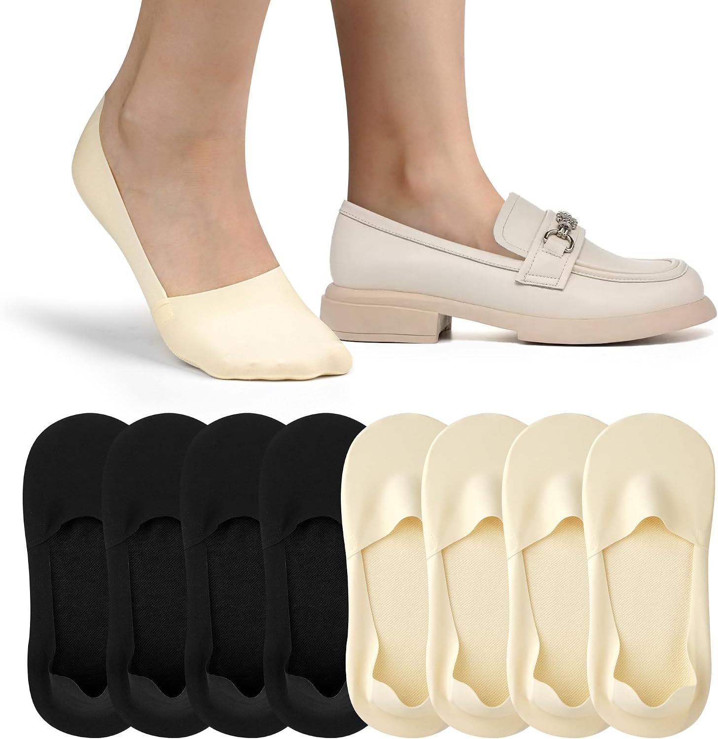 No Show Socks for Women Thin Ice Silk Non-Slip Loafer Footies Socks