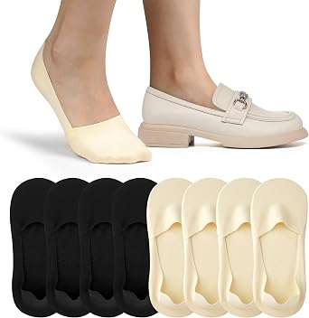 No Show Socks for Women Thin Ice Silk Non-Slip Loafer Footies Socks