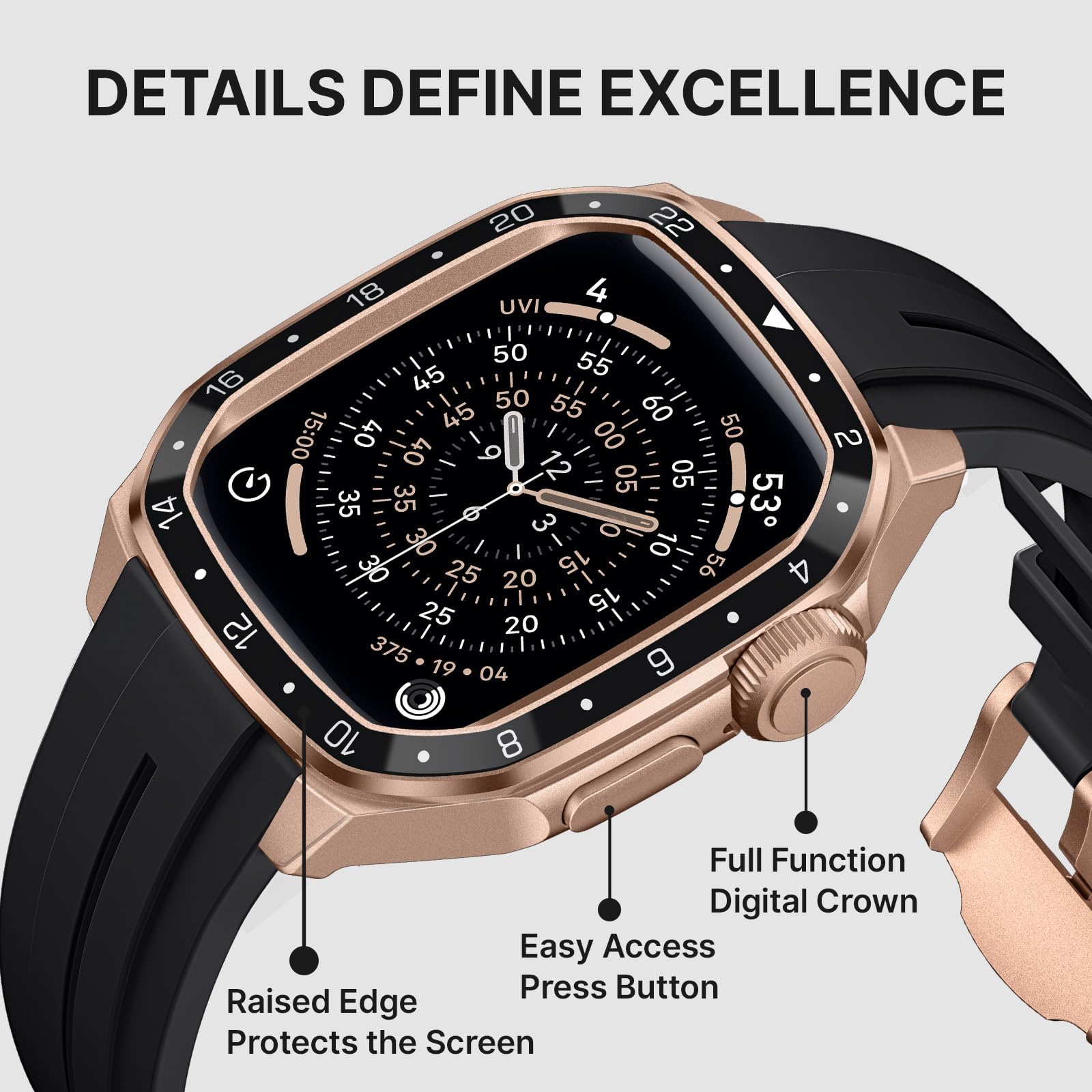 Bandletic Metallgehäuse Hülle mit Armband kompatibel mit Apple Watch 44mm SE3 SE2 SE 6 5 4, Robuste Sport Schutzhülle für iWatch Series 44mm, Silikon Ersatzarmbänder mit Metallgehäuse für Herren