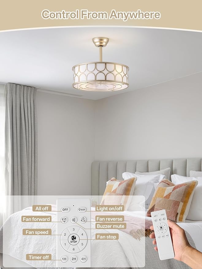 Ventilador de Techo 20" con Luz, Control Remoto, 6 Velocidad miniatura 4