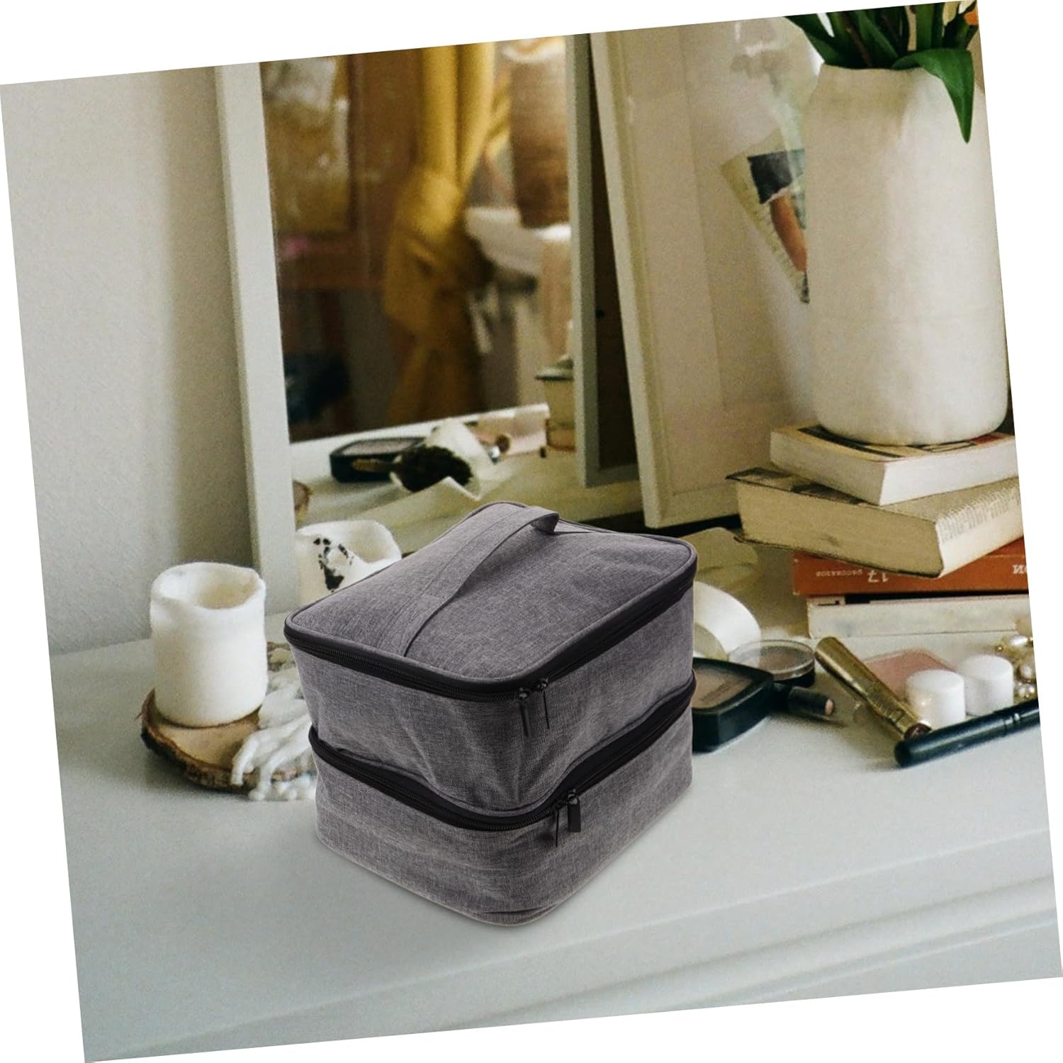 Didiseaon Portable Double Layer Nail Polish Organizer Bag Travel Case for Nail Polish Lipstick Essential Oils Thick Base for Protection Convenient Zipper Closure for Makeup Lovers