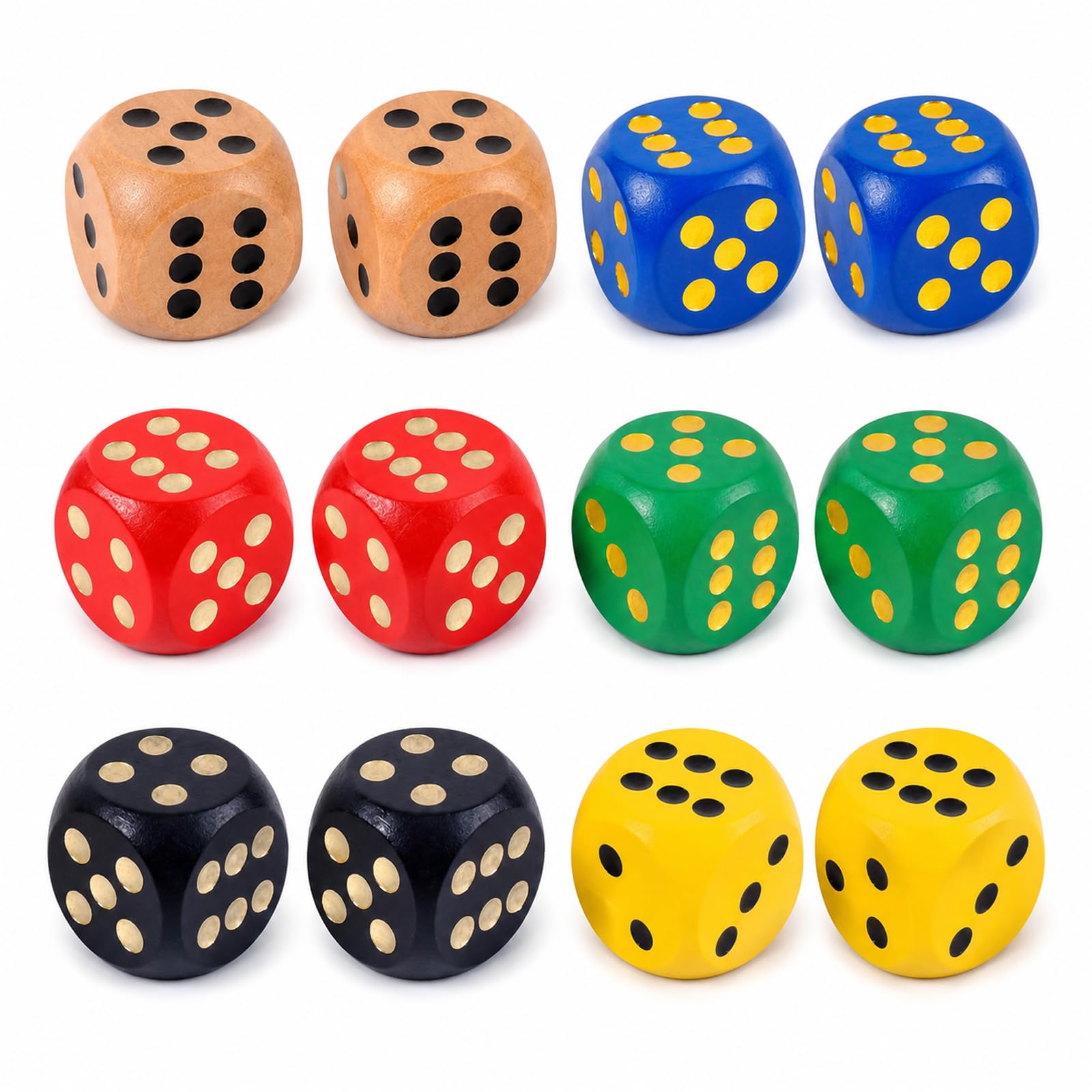 12 Pack Large Wooden Dice 30mm,Colourful 6 Sided Dice Set