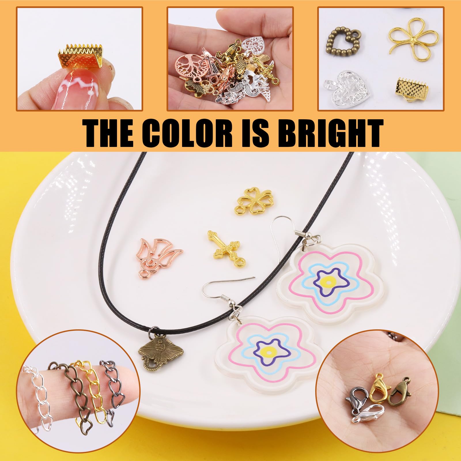 Tanstic 771Pcs 4 Colors Ribbon Ends Fastener Clasps Kit, Bookmark Pinch Crimp Ends with Jump Rings, Lobster Claw Clasps - Image 3