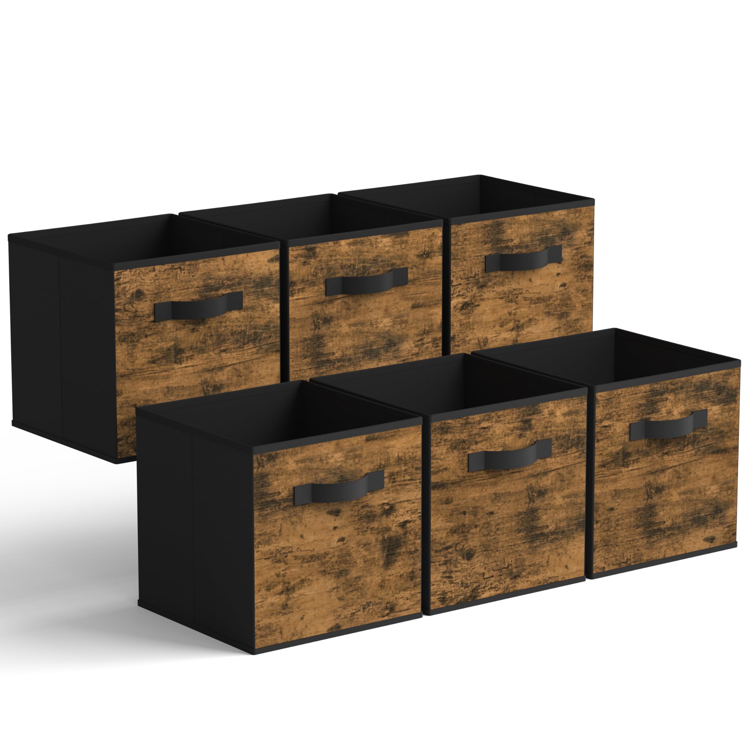 GRANNY SAYS Aufbewahrungswürfel Stoff, 6 Stück Aufbewahrungsboxen für Würfelregal, Regalkörbe 26,7 x 26,7 x 28 cm Holzmaserung Regalboxen mit Griffen, Stoffkisten Aufbewahrung für Kallax Regal