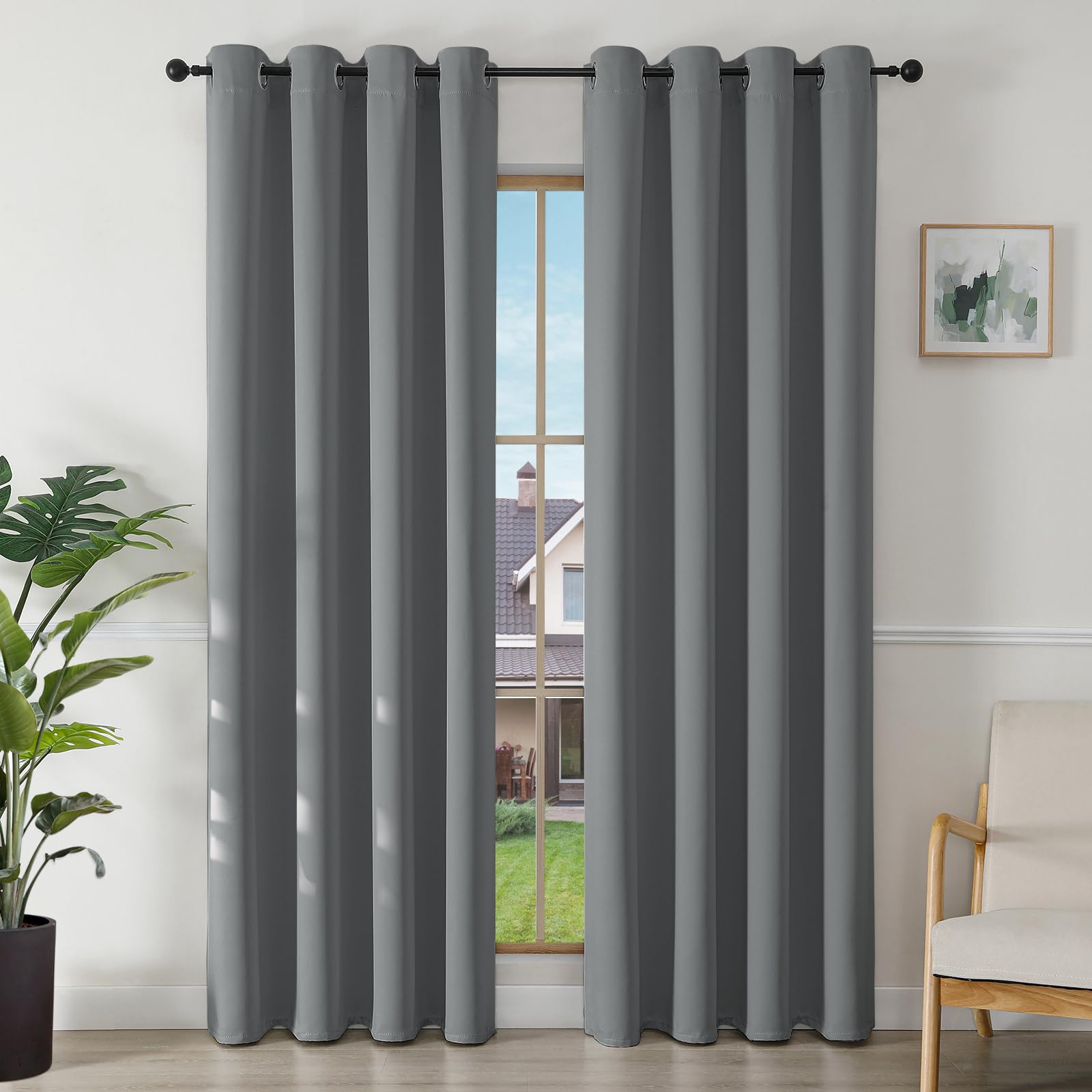 Joydeco Rideau Occultant 2 Pièces, Rideau Thermique Isolant Anti Chaleur Tenture Opaque à Oeillets Isolation Lumiere Anti UV Decoration Chambre Maison Salon Intérieurs